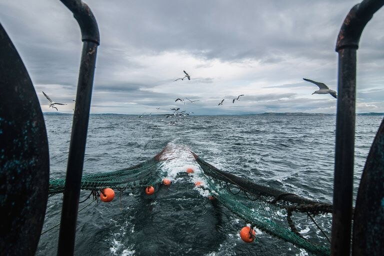 Redes de arrastre de un pesquero en las costas escocesas cerca de Edimburgo.