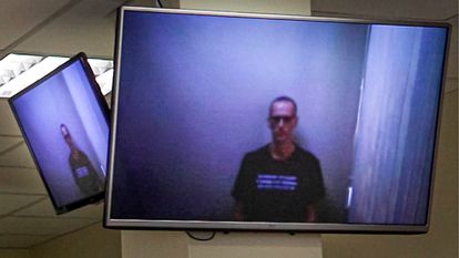 Navalni, en una vista judicial por videoconferencia desde la colonia penal donde cumple condena, el pasado 29 de abril.