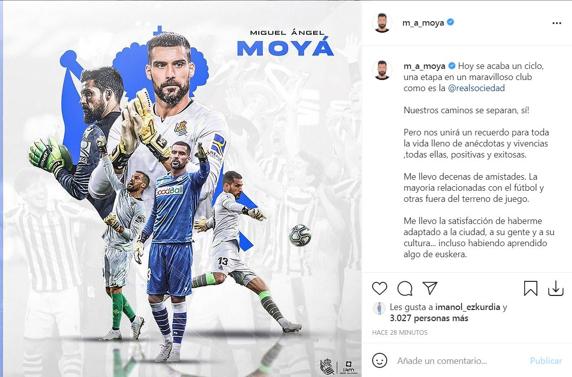 Moyá se despide de la afición de la Real a través de Instagram