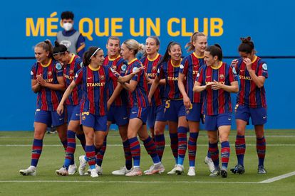 Las jugadoras del Barcelona celebraban un gol al PSG en las semifinales de la Champions.