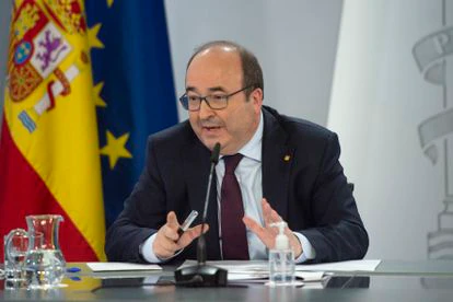 El ministro de Política Territorial y Función Pública, Miquel Iceta, el 17 de mayo, en la rueda de prensa tras el Consejo de Ministros.