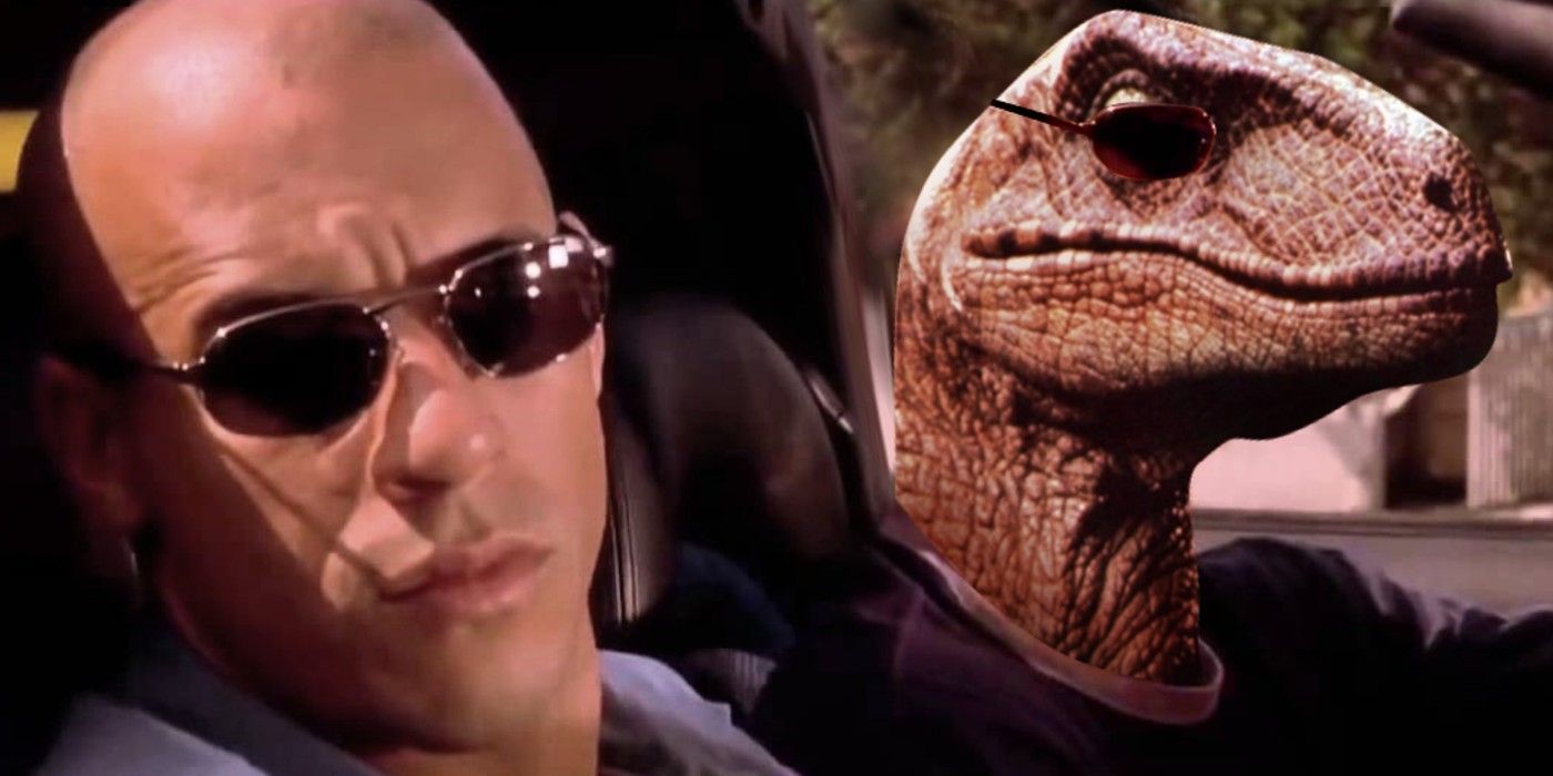 Raptor reemplaza a Paul Walker en Fast & Furious-Jurassic Park Crossover Art