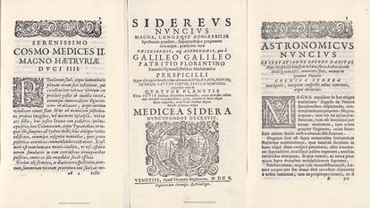 Páginas de la copia falsa del tratado astronómico 'Sidereus nuncius', de Galileo.