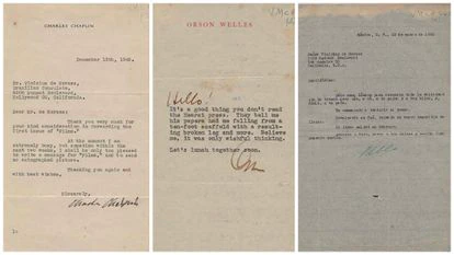 Cartas de Charles Chaplin, Orson Welles y Pablo Neruda, en el archivo de Vinicius de Moraes.