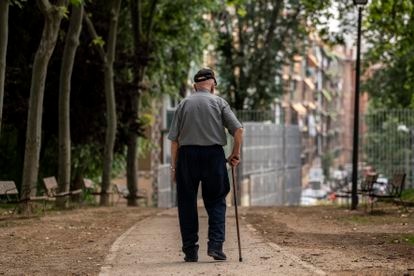 Un hombre camina el pasado viernes por un parque de Madrid.
