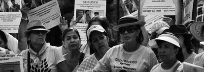 Familiares de personas desaparecidas, protestan en la ciudad de Guadalajara en mayo de 2018. Jalisco es el Estado con el mayor numero de desaparecidos en México.