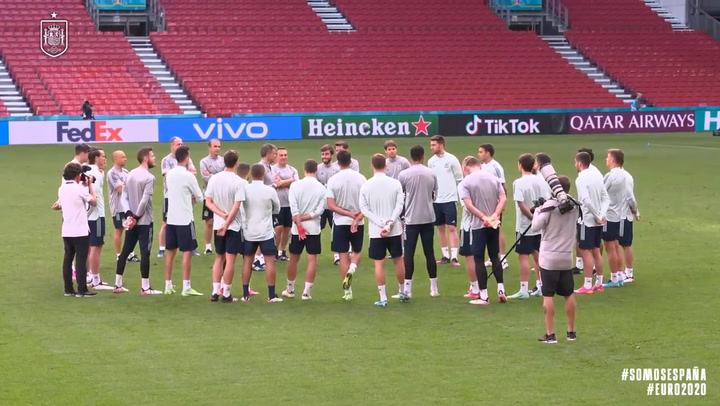 Entrenamiento de la selección española en el Parken Stadion de Copenhague