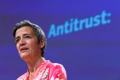 La vicepresidenta de la Comisión Europea Margrethe Vestager, durante una rueda de prensa en Bruselas.