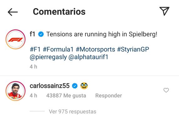 Carlos Sainz respondió a Gasly en Instagram
