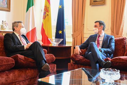 Mario Draghi y Pedro Sánchez esta semana en el palacete Albéniz de Barcelona.