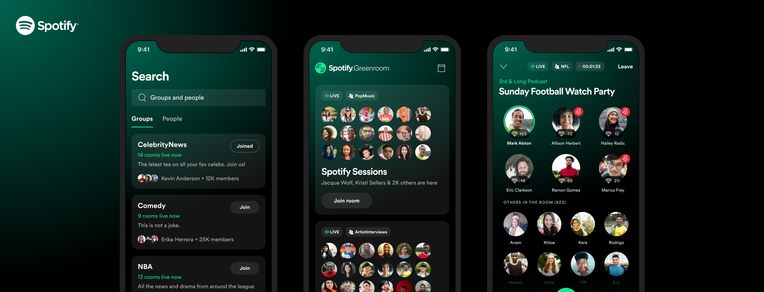 Spotify lanza su aplicación de audio en vivo y su rival Clubhouse, Spotify Greenroom