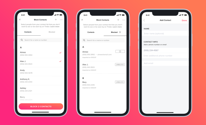 Tinder finalmente agrega una función de Bloquear Contactos