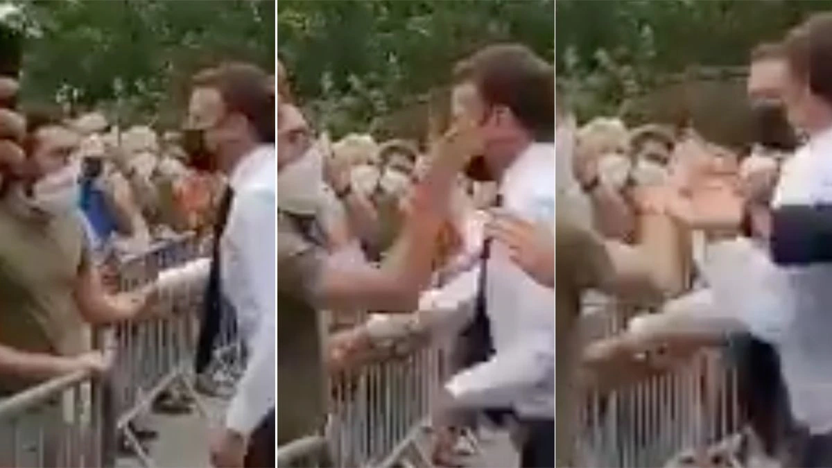 Un hombre abofetea a Macron mientras saludaba a unos ciudadanos en una visita en el sureste de Francia