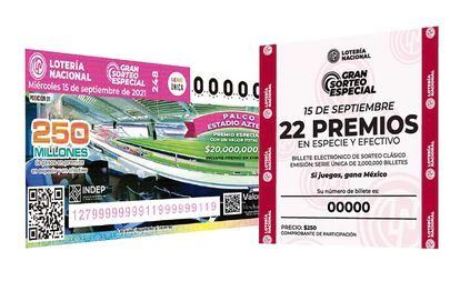 Boleto de la rifa “Gran sorteo especial 248“ que se llevará a cabo el 15 de septiembre a través de la Lotería Nacional.