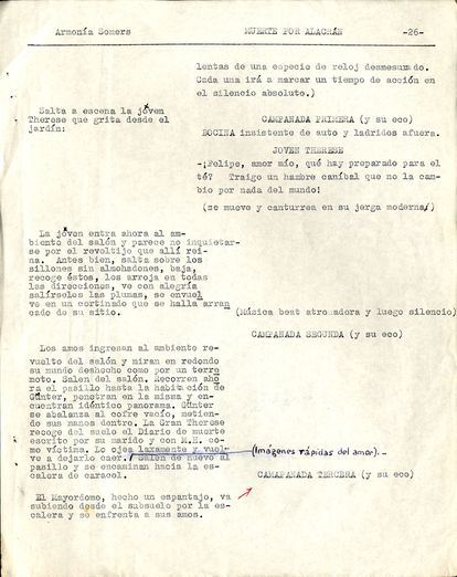 Manuscrito del guion de 'Muerte por alacrán' de Armonía Somers