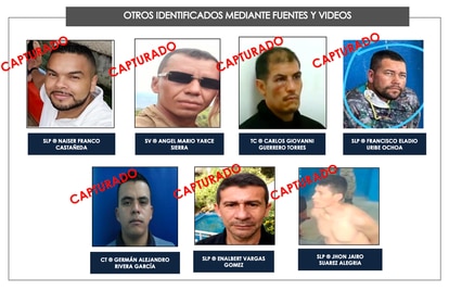 Ficha presentada por la Policía de Colombia donde se muestra a algunos de los detenidos.