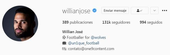 Captura de la cuenta de Instagram de Willian José