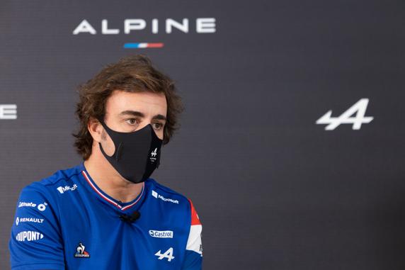 Fernando Alonso, en un evento de Alpine y Renault España con la prensa española en Barcelona