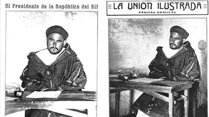 A la izquierda, retrato de Abdelkrim hecho por Díaz Casariego y publicado el 9 de agosto en 'Mundo Gráfico'; a la derecha, el realizado por Alfonsito, que salió en 'La Unión Ilustrada' el 13 de agosto.