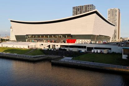 Vista lateral del Ariake Arena de los Juegos Olímpicos de Tokio 2020.