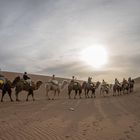 EA1143. ZHONGWEI (CHINA), 10/05/2021.- Turistas montan en camello en el desierto de Tegger, en la frontera entreNingxia. El de Tegger es el cuarto desierto más grande de China.EFE/ Roman Pilipey