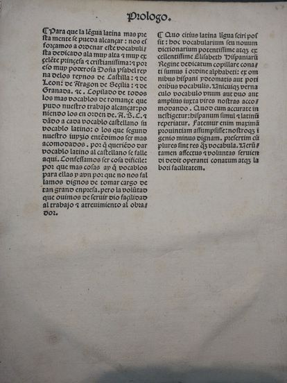 Folio con el prólogo del diccionario de Alfonso de Palencia, conservado en la Firestone Library de la universidad de Princeton.
