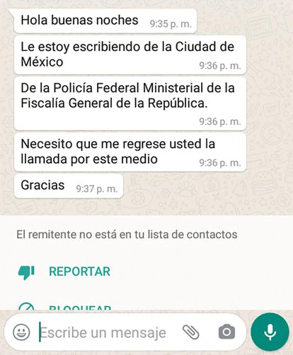 Mensaje de Whatsapp que recibió la familia.