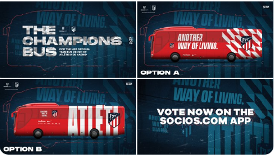 Curiosa iniciativa del Atlético de Madrid para que los aficionados elijan el diseño del autocar oficial.