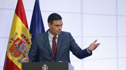El presidente del Gobierno, Pedro Sánchez, durante la presentación del Plan de Recuperación, Transformación y Resilencia PERTE.