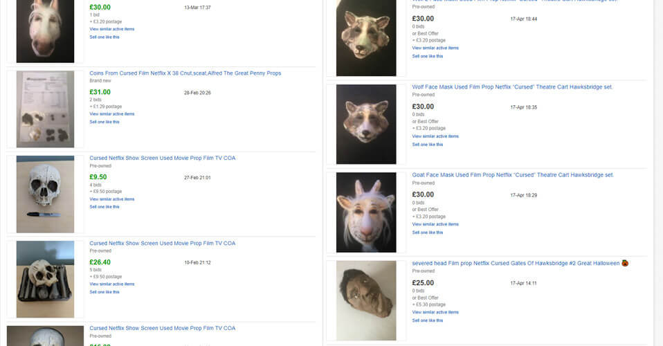 listados de eBay para accesorios malditos