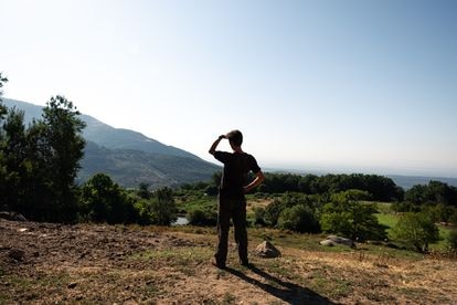 Alejandro Torralvo observa los campos extremeños donde sale a pastorear con sus cabras.