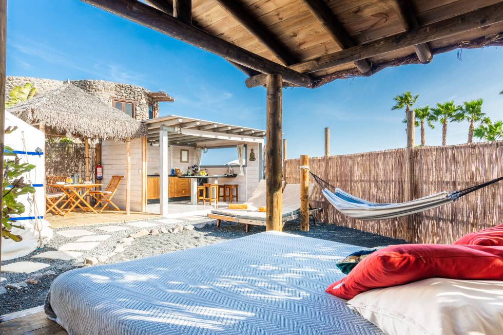 Una de las camas balinesas de la 'eco' finca Lanzarote Retreats.