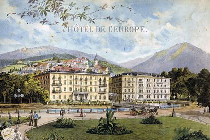 Postal del Europäischer Hof de Baden-Baden, antes era el Hôtel de l’Europe.
