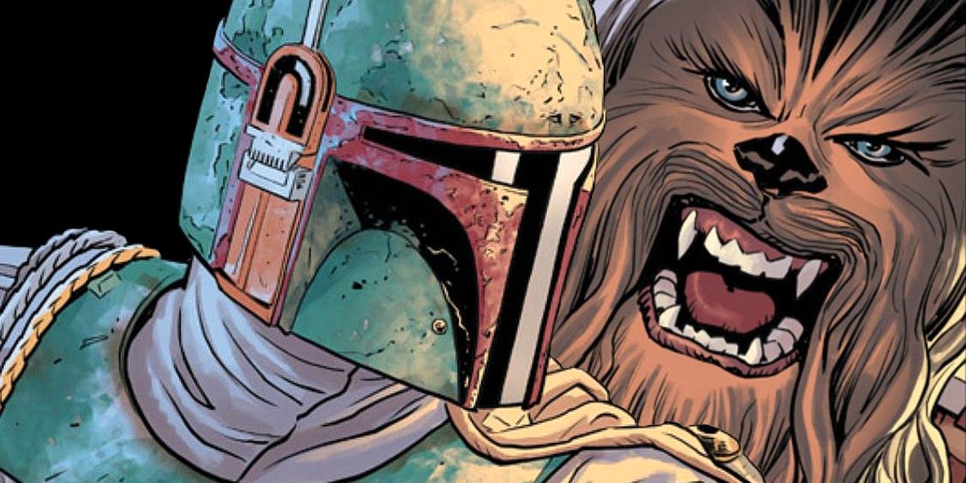 Chewbacca lucha contra Boba Fett en la Guerra de los cazarrecompensas de Star Wars