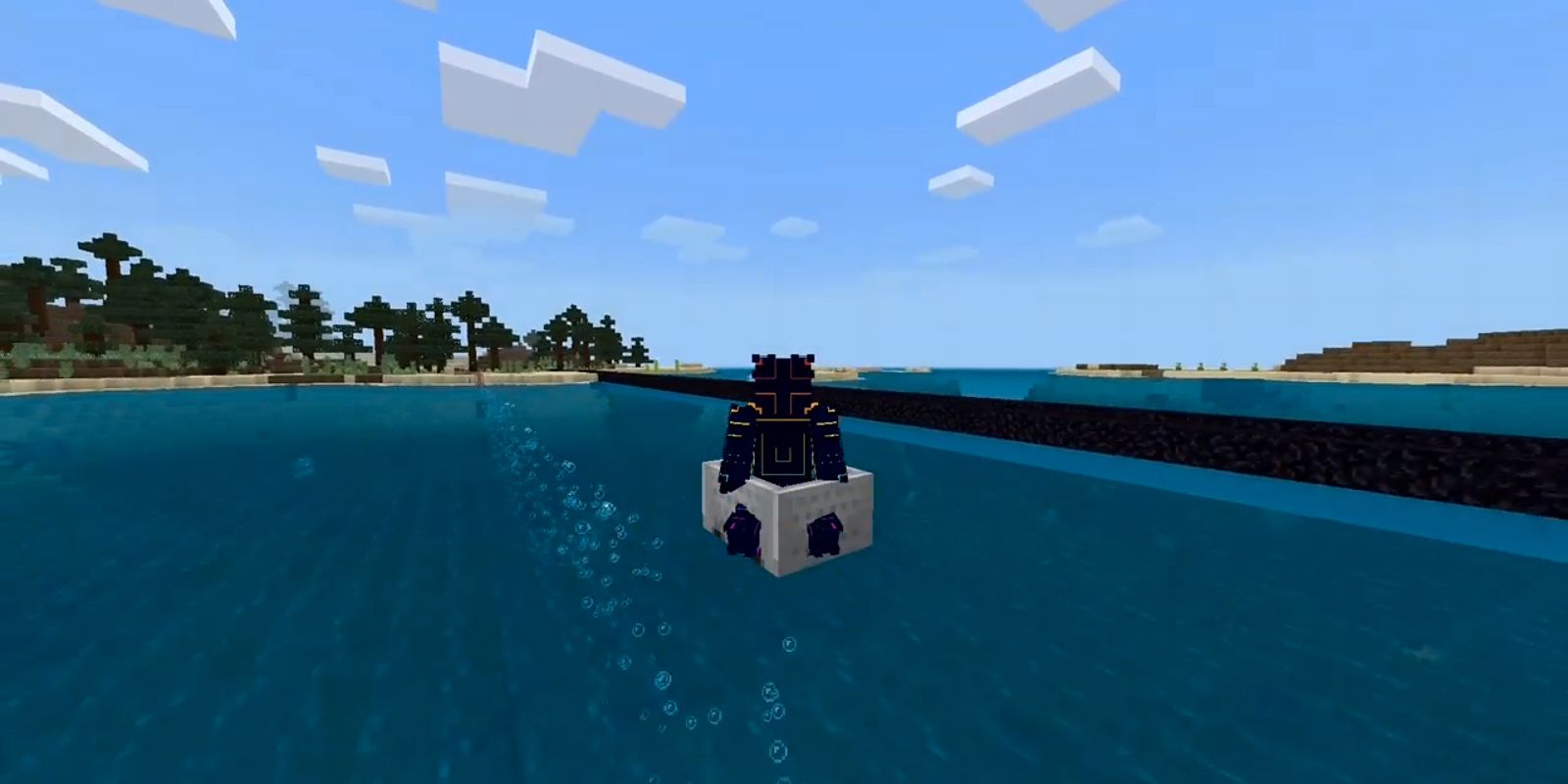 El jugador de Minecraft usa rieles eléctricos y burbujas para viajar a través del agua