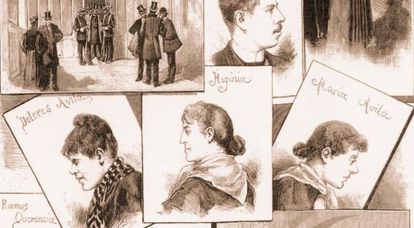 Ilustración de la época con los principales personajes del caso recopilada en el libro 'Los procesos célebres seguidos ante el Tribunal Supremo en sus 200 años de historia'.
