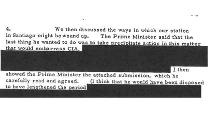 Uno de los documentos en los que la CIA solicita el apoyo clandestino de Australia después de las elecciones de Allende.