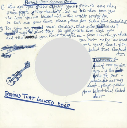 La letra escrita a mano por el propio Harrison de 'Behind That Locked Door', canción del disco 'All Things Must Pass'. 