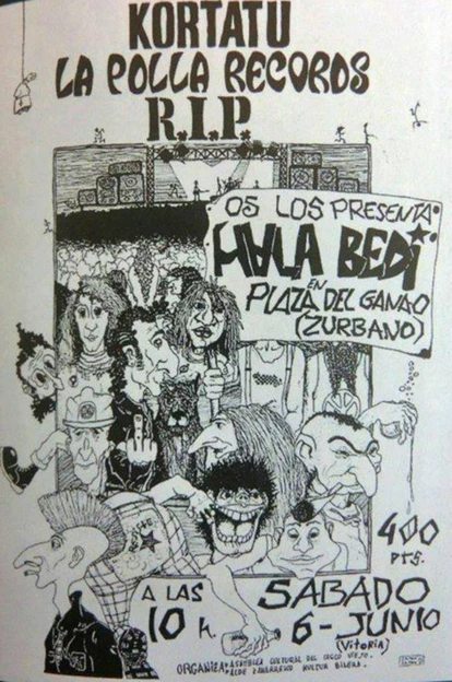 Un cartel de un concierto de los años ochenta con tres bandas punk: Kortatu, La Polla Records y R.I.P.