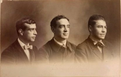 Joan Baptista Coromina, Tomàs Gallart y Josep Pla, en 1918.