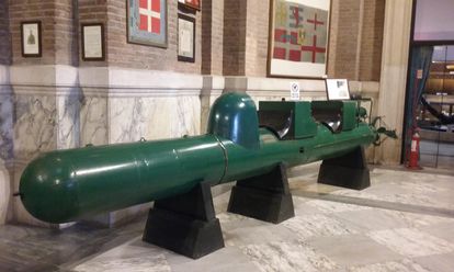 Un torpedo tripulado, 'maiale', en un museo italiano.