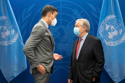 Pedro Sánchez y Antonio Guterres, este miércoles en la ONU. 