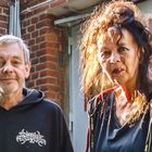 DVD. 1073. Carlo Korte and Regina Schönfeld near their motorcycle workshop and home at Trettachzeile street in Berlin, Germany, September 22, 2021. Photo by Omer Messinger