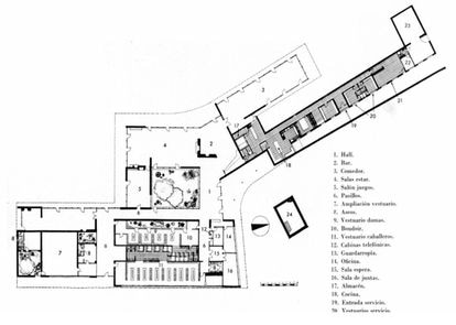 Plano del edificio de Coderch para la sede social del Real Club de Glof de El Prat (1954).