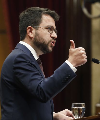 El presidente de la Generalitat, Pere Aragonès, durante el debate de política general en el Parlament.