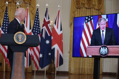 Joe Biden y Boris Johnson anuncian la iniciativa estratégica conjunta con Australia, este miércoles.
