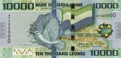 Billete de 10.000 leonas de Sierra Leona. 