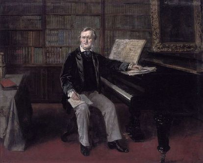 Richard Wagner, sentado al piano en un óleo de Rudolf Eichstaedt pintado en 1850.