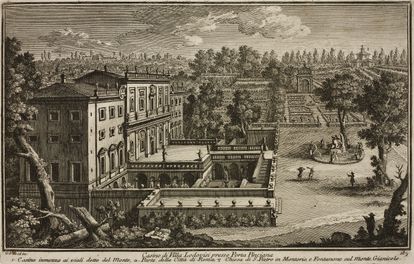 Vistas del complejo de la Villa Ludovisi en un grabado de Giovanni Battista de 1683.