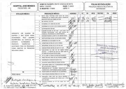 Registro médico de Zenite, el 11 de febrero, con azitromicina y proxalutamida, entre otros medicamentos.